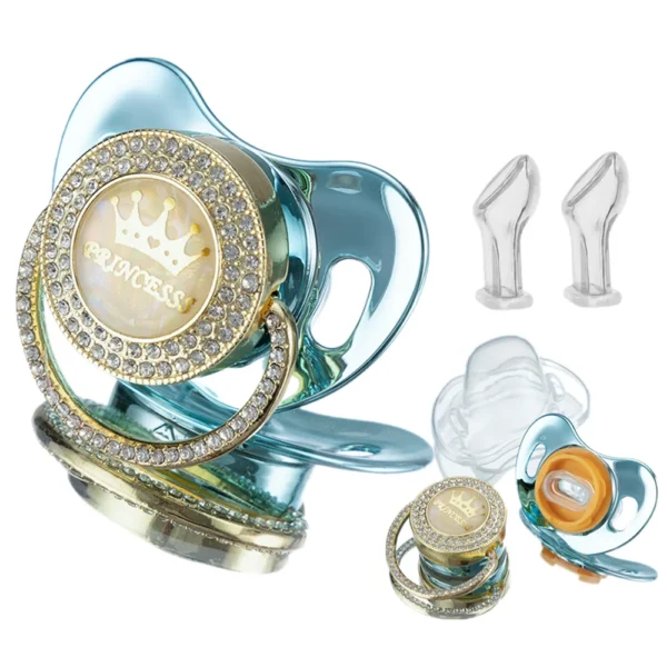 Miyocar Bling Handle Custom Gold Pacifier Bring 3 Replacement Teat Include All Size for Bo for Boy Girl Gift - Image 4