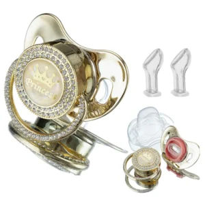 Miyocar Bling Handle Custom Gold Pacifier Bring 3 Replacement Teat Include All Size for Bo for Boy Girl Gift