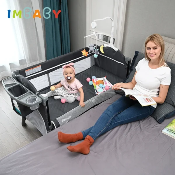 IMBABY Newborn Baby Bed Multifunctional Baby Cribs Foldable Baby Cot With Diaper Table Crib Cradle Double Decker Cribs for Baby - Image 3