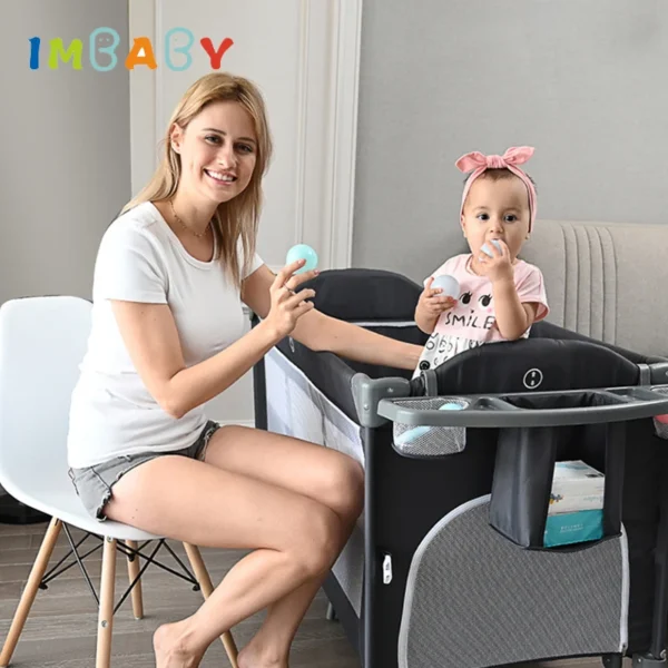 IMBABY Newborn Baby Bed Multifunctional Baby Cribs Foldable Baby Cot With Diaper Table Crib Cradle Double Decker Cribs for Baby - Image 5