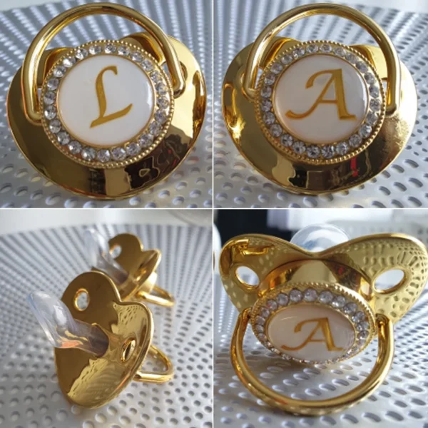 Initial Letter Baby Pacifier and Pacifier Clips BPA Free 26 Letters Name Silicone Infant Nipple Gold Bling Newborn Dummy Soother - Image 6