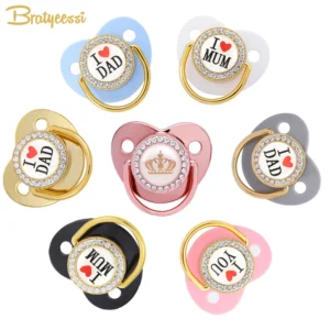 9 Colors Pacifier Baby Shower Gift Bling Baby Dummy Silicone BPA Free Infant Nipple Newborn Pacifiers For Babies I Love Mum Dad