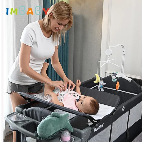 IMBABY Baby Bed Portable Baby Cribs with Diaper Table Baby Nest Double Decker Baby Sleep Cradle Multifunctional Playpen Crib - Image 2