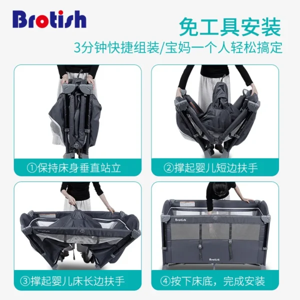 Brotish New Upgrade Multifuction Baby Crib Splicing Large Kid Bed Removable bb Portable Folding Newborn Cot Bedside Bed Cradle - Image 4