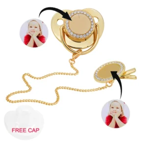 Personalized Sublimation Blank Baby Pacifier Rhinestone Dummy Clips Chain Gold Bling Pacifier Infant Nipple