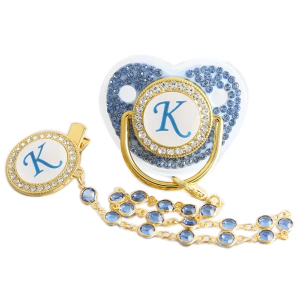 26 Letters Pacifier Blue Baby Pacifier with Bead Chain Gem Clip /Teether Toy - Image 2