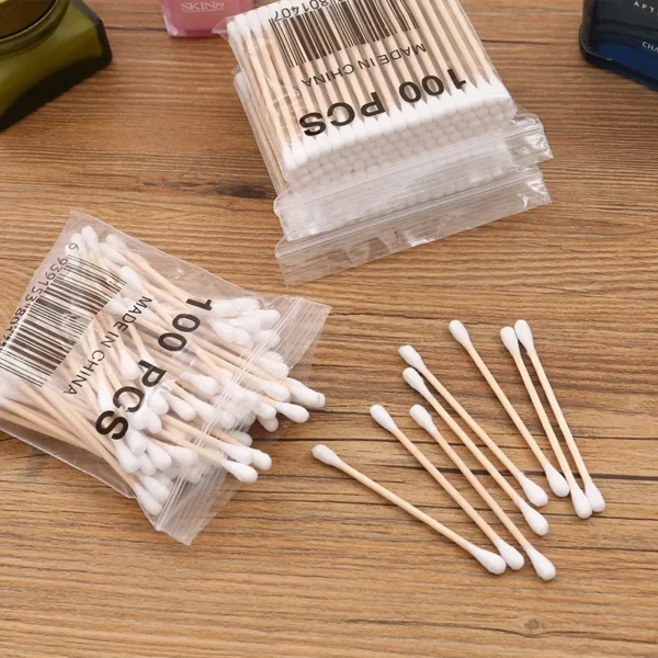 100pcs/bag Baby Cotton Swabs Disposable Wood Swabs Cotton Bud Rod for Baby Health Care Girls Makeup Swabs Random Package - Image 2