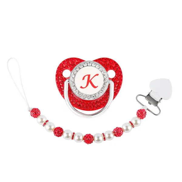 Red Pacifier Newborn Dummy Luxury Pearls Clip Chain Set Letters Infant Soother Baby Shower Gift Silicone Toddler Teether - Image 6