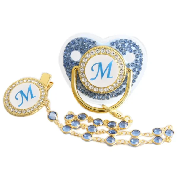26 Letters Pacifier Blue Baby Pacifier with Bead Chain Gem Clip /Teether Toy - Image 3