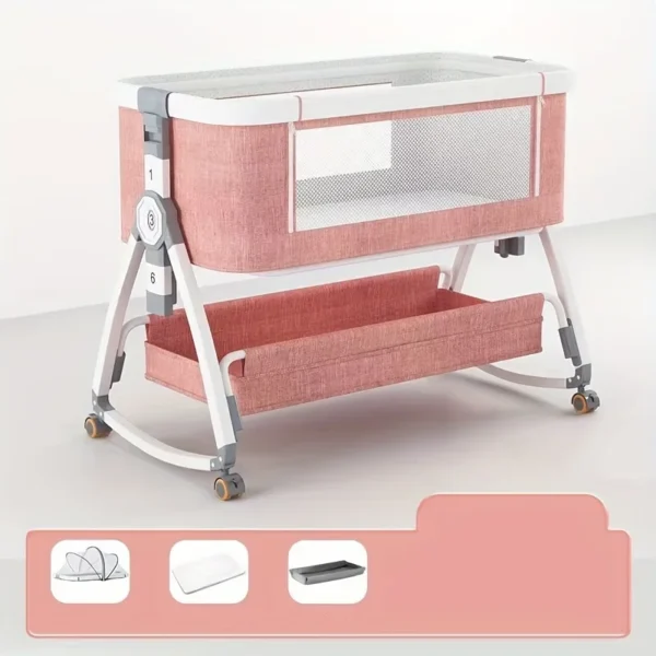 Baby crib, baby rocking bed, splicing large bed, multifunctional baby crib, foldable, height adjustable splicing - Image 6