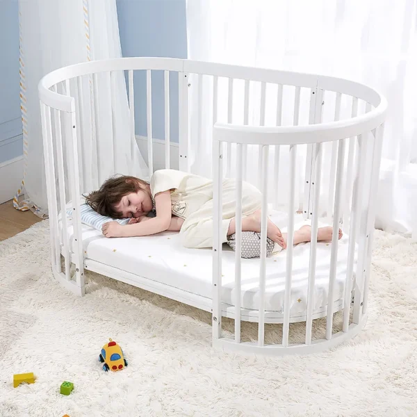 Oval crib Multifunctional pine children's bed European white newborn baby movable splicing bed - Image 3