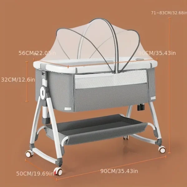 Baby Crib Portable Movable Foldable Height Adjustable Splicing Large Bed Multifunctional Baby Bedside Swing Cradle, Sleeping Bed - Image 4