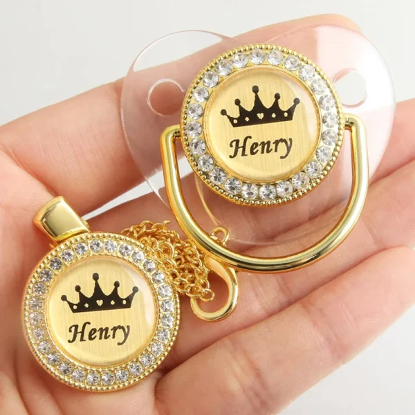 Customized Crown Name Baby Pacifier Dummy With Chain Clip 0-18 Months - Image 2