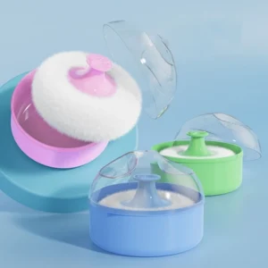 Baby Body Cosmetic Powder Puff and Container Case Newborns Body Powder Puff with Empty Storage Box Children Body Care Tool