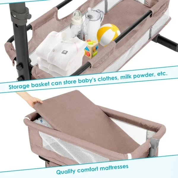 Nursery Bed with Mosquito Net Large Storage Bag Changing Bed Height Adjustable Travel Portable Crib Newborn Baby Boys & Girls - Image 4