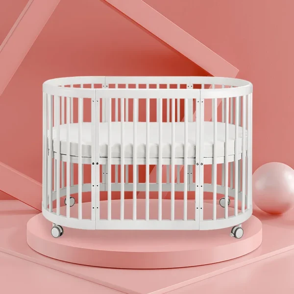 Oval crib Multifunctional pine children's bed European white newborn baby movable splicing bed - Image 4