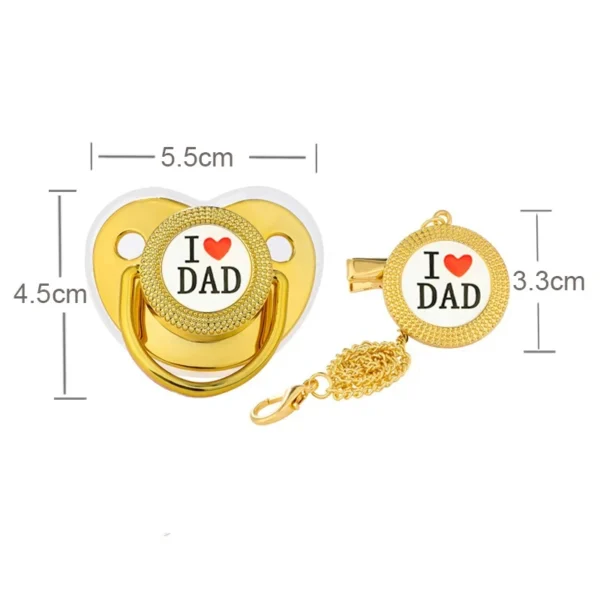 I Love Mum Dad Baby Pacifier Chain Clip Set No Zircon Newborn Soother for Boys Girls Toddler Silicone Dummy Infant Shower Gift - Image 3