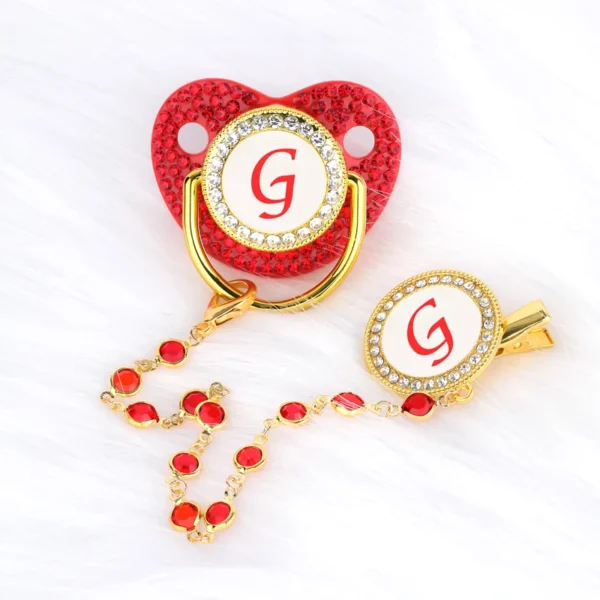 Red Zircon Luxury Baby Pacifier Clip 26 Letters Newborn Personalized Pacifiers Holder Silicone Infant Teether Nipple Bpa Free - Image 2