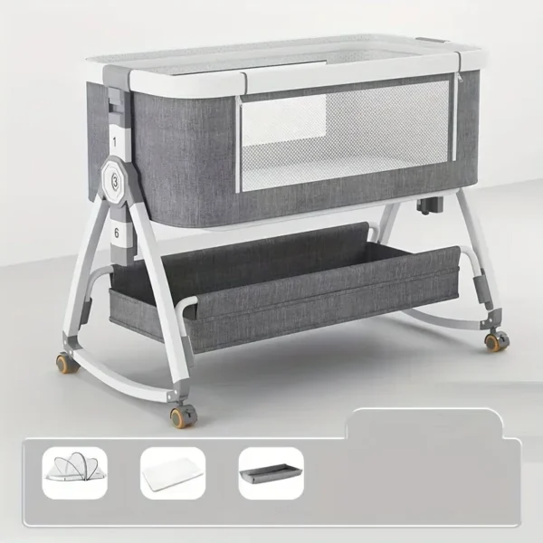 Baby crib, baby rocking bed, splicing large bed, multifunctional baby crib, foldable, height adjustable splicing - Image 5
