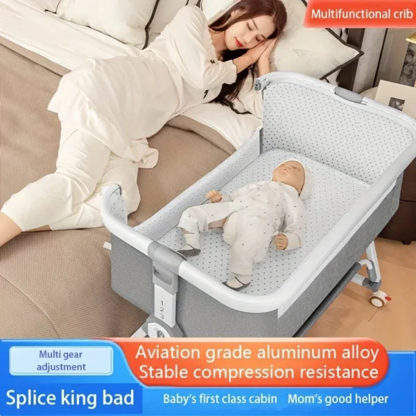 Baby crib, baby rocking bed, splicing large bed, multifunctional baby crib, foldable, height adjustable splicing - Image 2