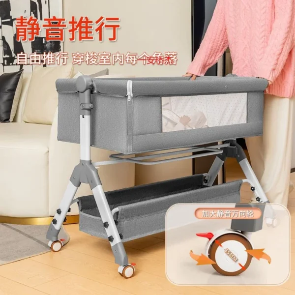 Baby Crib Portable Movable Foldable Height Adjustable Splicing Large Bed Multifunctional Baby Bedside Swing Cradle, Sleeping Bed - Image 5