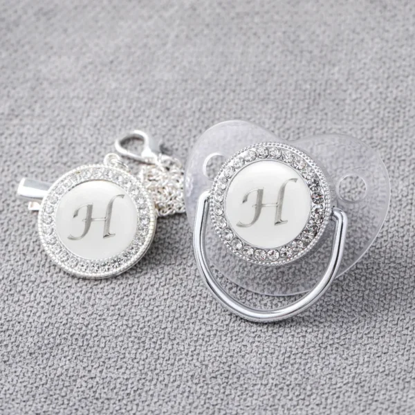 Baby Personalized Pacifier Clips Newborn Luxury Pacifiers Holder Letter Silver Bling Infant Transparent Silicone Nipple Bpa Free - Image 3