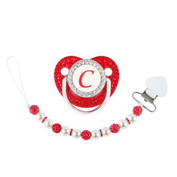 Red Pacifier Newborn Dummy Luxury Pearls Clip Chain Set Letters Infant Soother Baby Shower Gift Silicone Toddler Teether - Image 5