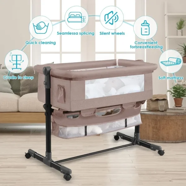 Nursery Bed with Mosquito Net Large Storage Bag Changing Bed Height Adjustable Travel Portable Crib Newborn Baby Boys & Girls - Image 5