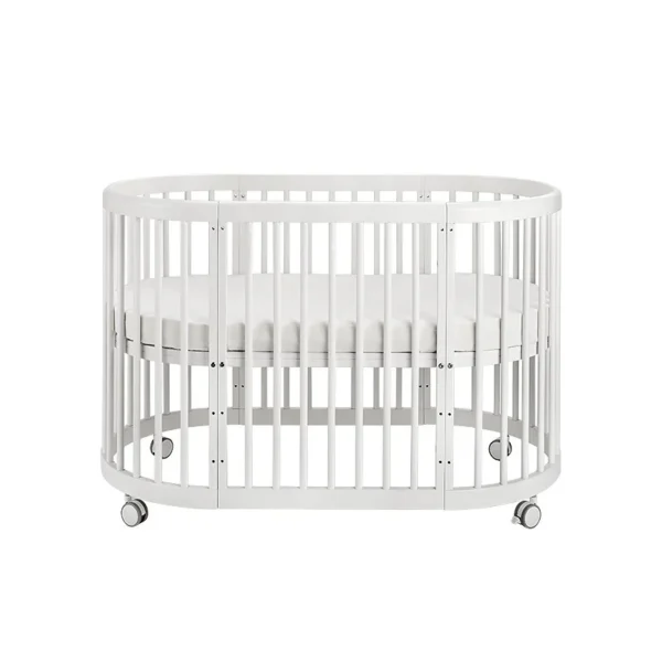 Oval crib Multifunctional pine children's bed European white newborn baby movable splicing bed - Image 5