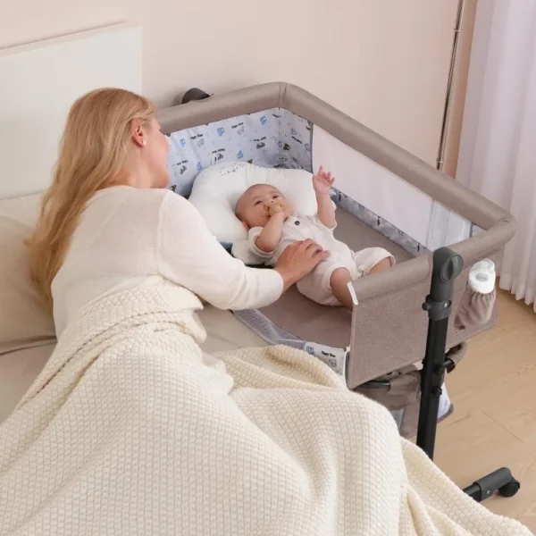 Nursery Bed with Mosquito Net Large Storage Bag Changing Bed Height Adjustable Travel Portable Crib Newborn Baby Boys & Girls - Image 3