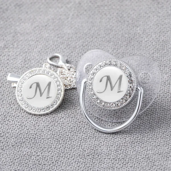 Baby Personalized Pacifier Clips Newborn Luxury Pacifiers Holder Letter Silver Bling Infant Transparent Silicone Nipple Bpa Free - Image 4