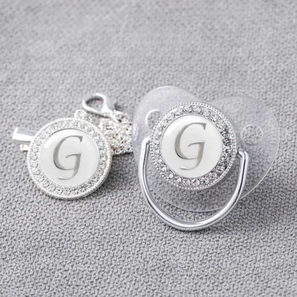 Baby Personalized Pacifier Clips Newborn Luxury Pacifiers Holder Letter Silver Bling Infant Transparent Silicone Nipple Bpa Free - Image 2